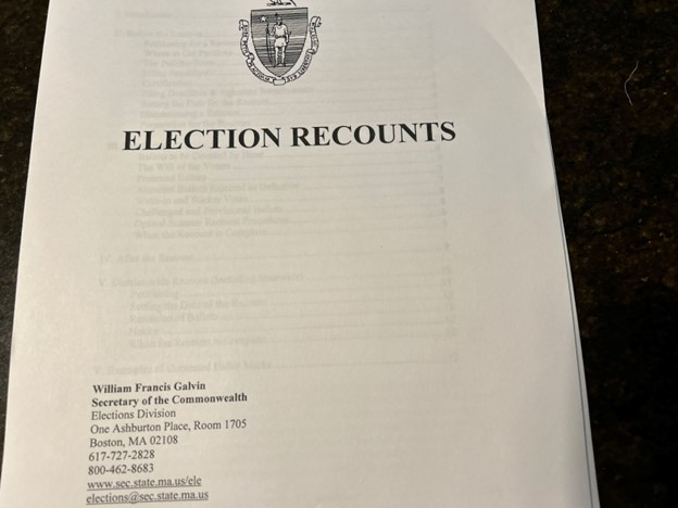 A printed booklet from the Secretary of State that contains the rules for election recounts.